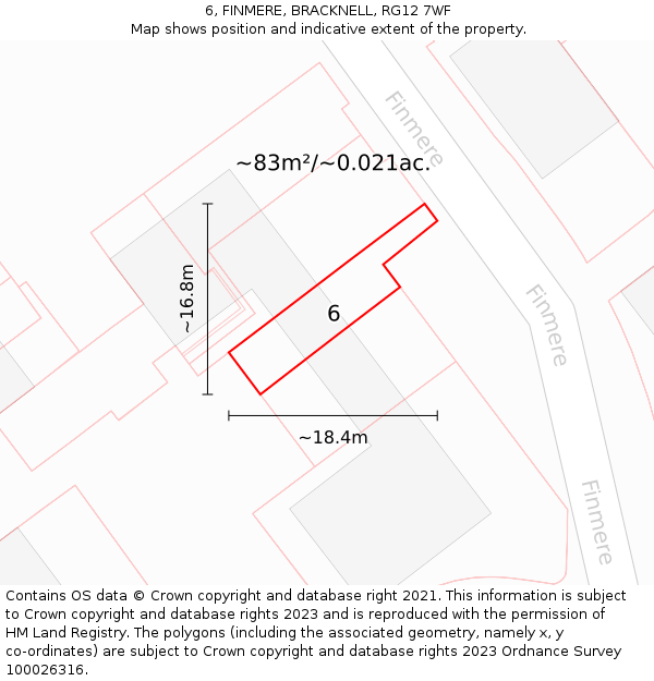 6, FINMERE, BRACKNELL, RG12 7WF: Plot and title map