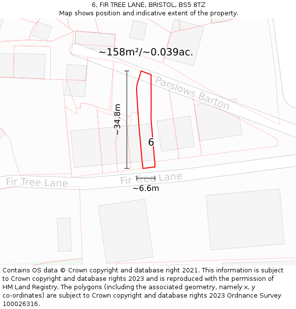 6, FIR TREE LANE, BRISTOL, BS5 8TZ: Plot and title map