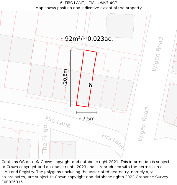 6, FIRS LANE, LEIGH, WN7 4SB: Plot and title map