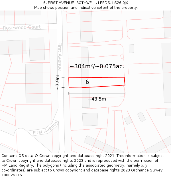 6, FIRST AVENUE, ROTHWELL, LEEDS, LS26 0JX: Plot and title map
