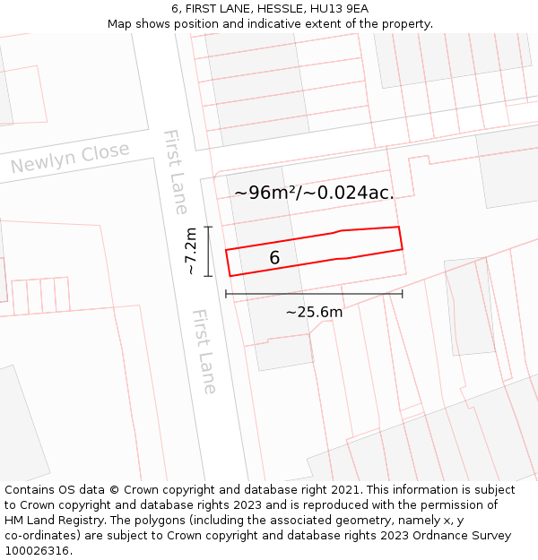 6, FIRST LANE, HESSLE, HU13 9EA: Plot and title map