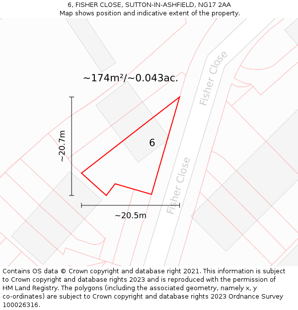 6, FISHER CLOSE, SUTTON-IN-ASHFIELD, NG17 2AA: Plot and title map