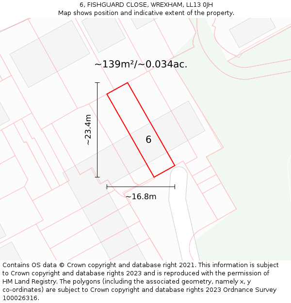 6, FISHGUARD CLOSE, WREXHAM, LL13 0JH: Plot and title map