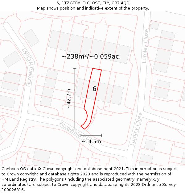 6, FITZGERALD CLOSE, ELY, CB7 4QD: Plot and title map