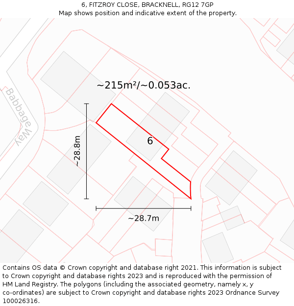6, FITZROY CLOSE, BRACKNELL, RG12 7GP: Plot and title map