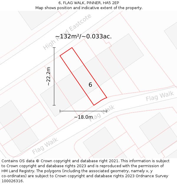 6, FLAG WALK, PINNER, HA5 2EP: Plot and title map