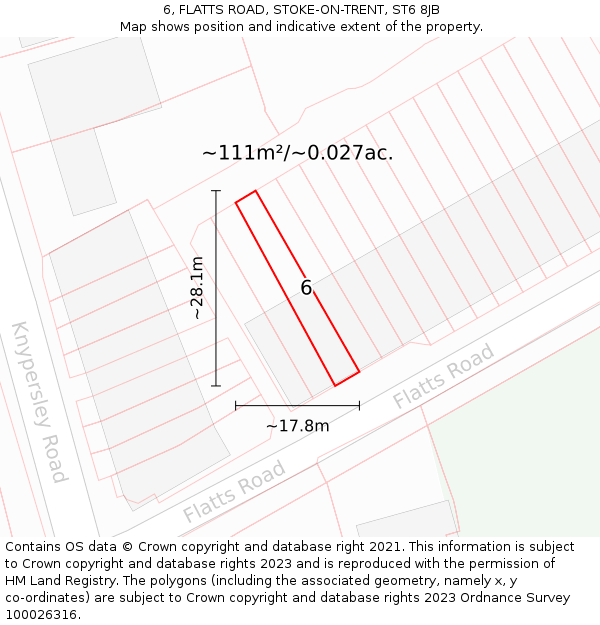 6, FLATTS ROAD, STOKE-ON-TRENT, ST6 8JB: Plot and title map
