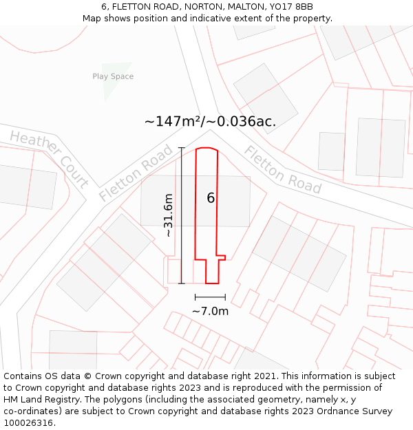 6, FLETTON ROAD, NORTON, MALTON, YO17 8BB: Plot and title map