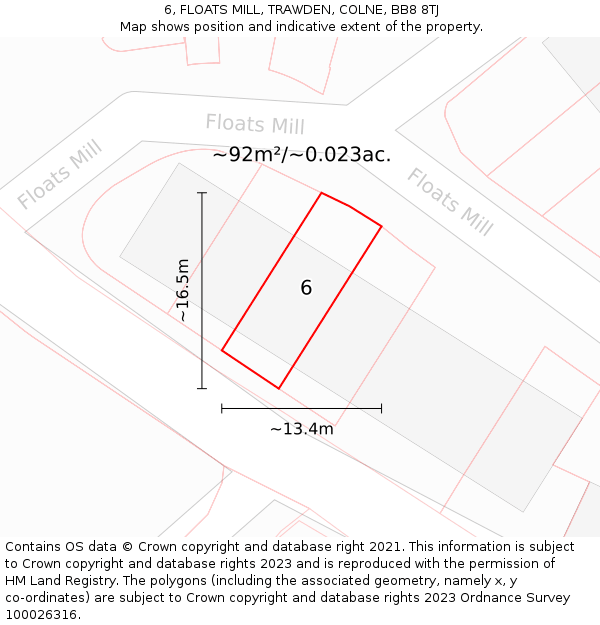 6, FLOATS MILL, TRAWDEN, COLNE, BB8 8TJ: Plot and title map