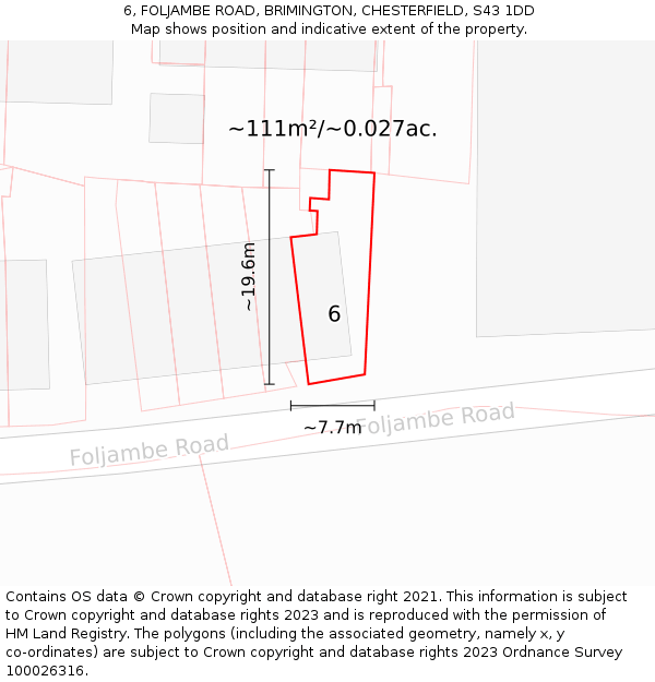 6, FOLJAMBE ROAD, BRIMINGTON, CHESTERFIELD, S43 1DD: Plot and title map