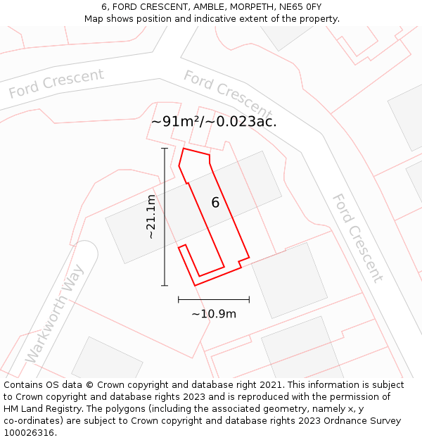 6, FORD CRESCENT, AMBLE, MORPETH, NE65 0FY: Plot and title map