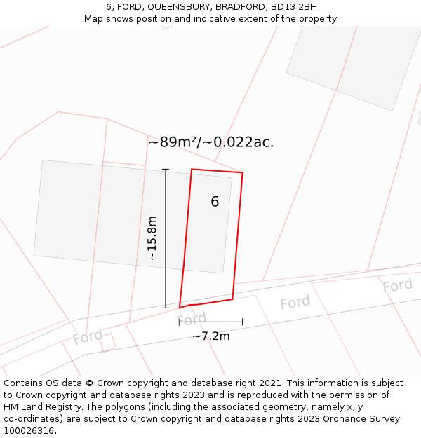 6, FORD, QUEENSBURY, BRADFORD, BD13 2BH: Plot and title map