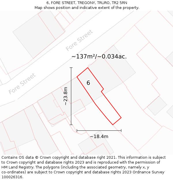 6, FORE STREET, TREGONY, TRURO, TR2 5RN: Plot and title map