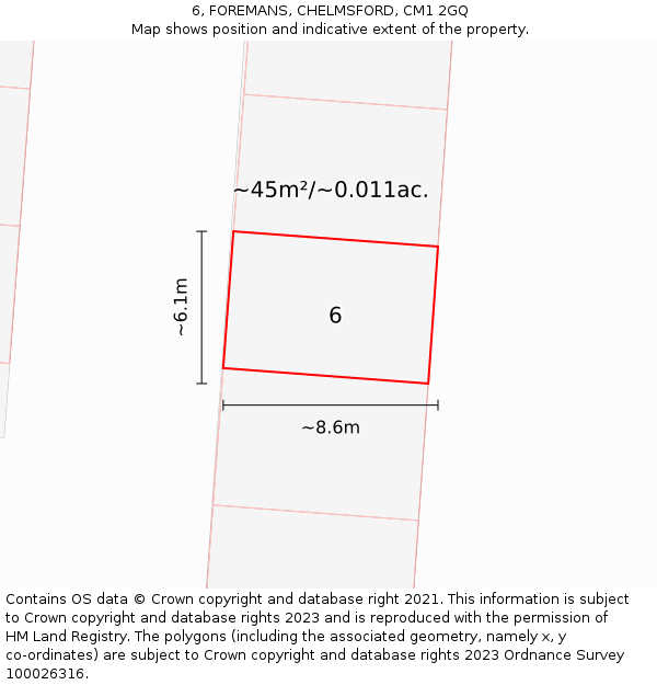 6, FOREMANS, CHELMSFORD, CM1 2GQ: Plot and title map