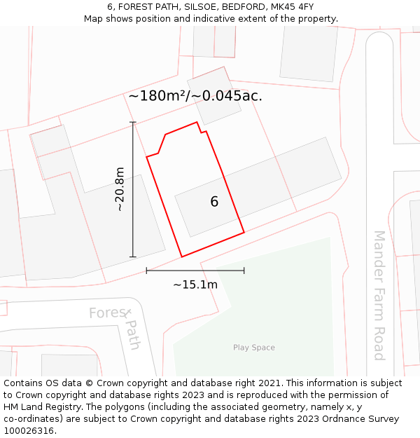 6, FOREST PATH, SILSOE, BEDFORD, MK45 4FY: Plot and title map