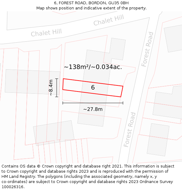 6, FOREST ROAD, BORDON, GU35 0BH: Plot and title map