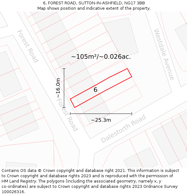 6, FOREST ROAD, SUTTON-IN-ASHFIELD, NG17 3BB: Plot and title map