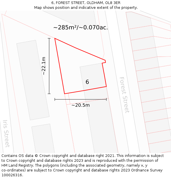 6, FOREST STREET, OLDHAM, OL8 3ER: Plot and title map