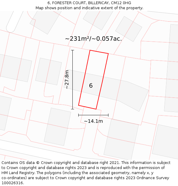 6, FORESTER COURT, BILLERICAY, CM12 0HG: Plot and title map
