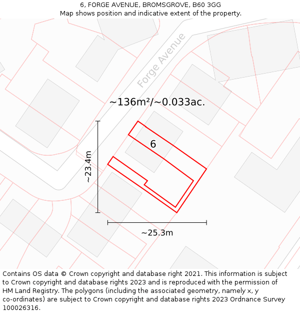 6, FORGE AVENUE, BROMSGROVE, B60 3GG: Plot and title map