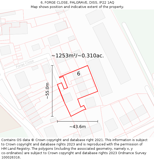 6, FORGE CLOSE, PALGRAVE, DISS, IP22 1AQ: Plot and title map