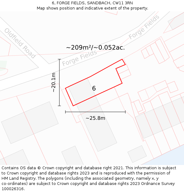 6, FORGE FIELDS, SANDBACH, CW11 3RN: Plot and title map