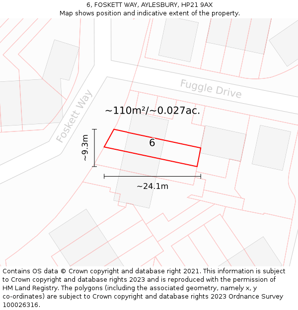 6, FOSKETT WAY, AYLESBURY, HP21 9AX: Plot and title map