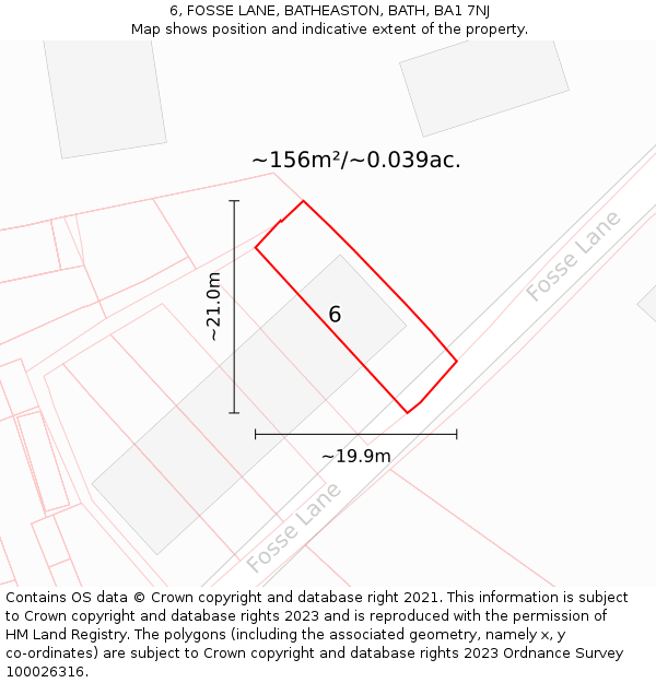 6, FOSSE LANE, BATHEASTON, BATH, BA1 7NJ: Plot and title map
