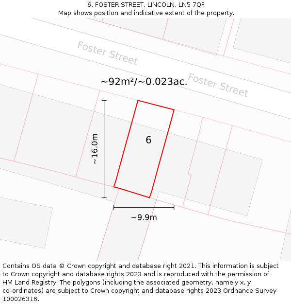6, FOSTER STREET, LINCOLN, LN5 7QF: Plot and title map