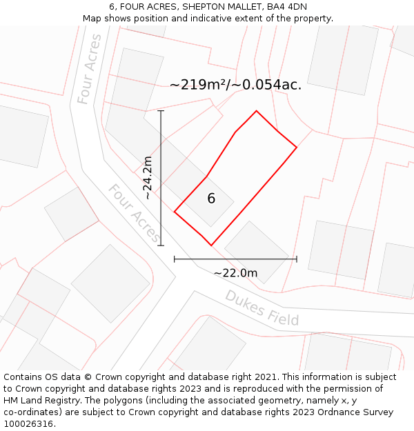 6, FOUR ACRES, SHEPTON MALLET, BA4 4DN: Plot and title map