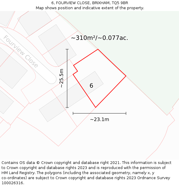 6, FOURVIEW CLOSE, BRIXHAM, TQ5 9BR: Plot and title map