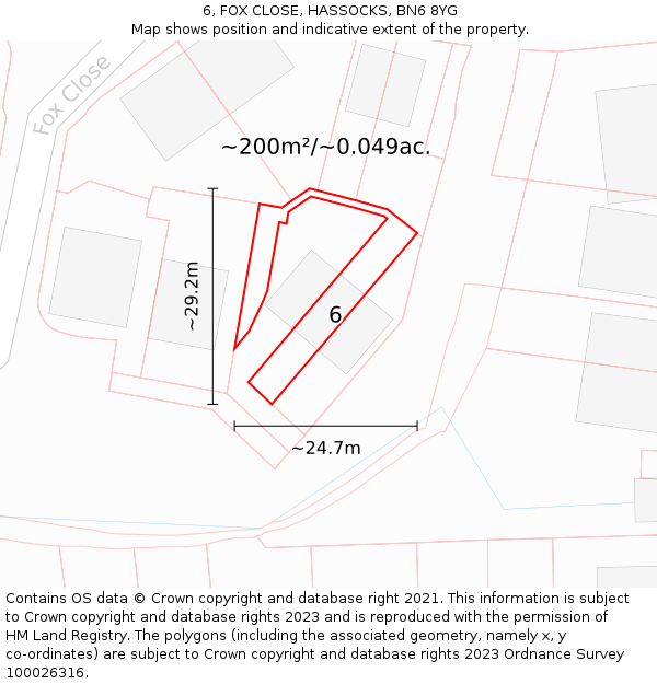 6, FOX CLOSE, HASSOCKS, BN6 8YG: Plot and title map