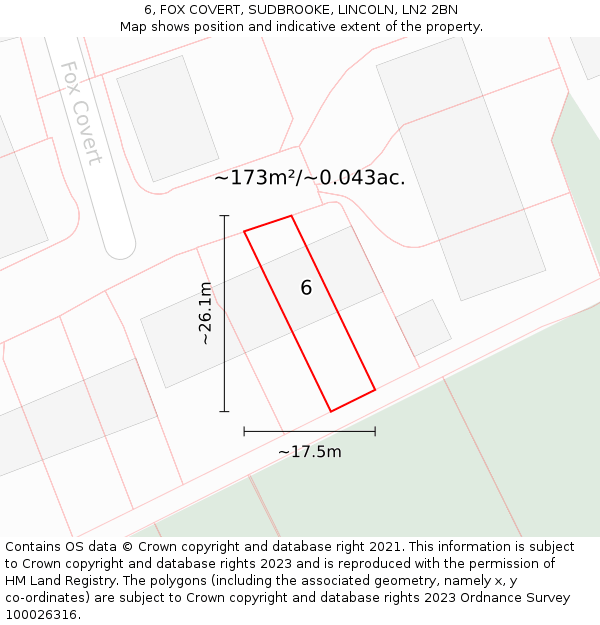 6, FOX COVERT, SUDBROOKE, LINCOLN, LN2 2BN: Plot and title map