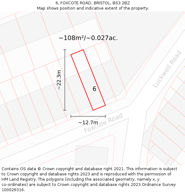 6, FOXCOTE ROAD, BRISTOL, BS3 2BZ: Plot and title map