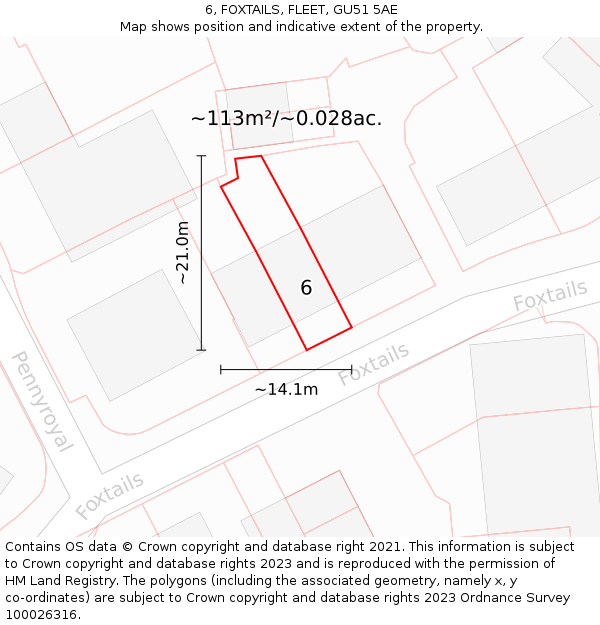 6, FOXTAILS, FLEET, GU51 5AE: Plot and title map