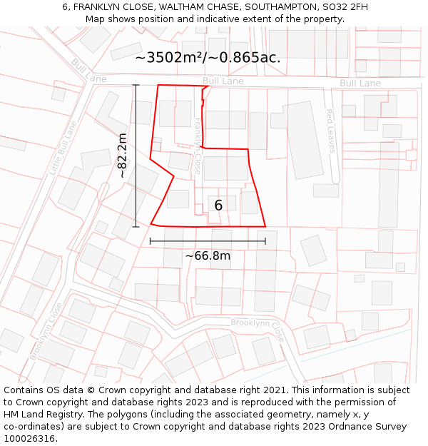 6, FRANKLYN CLOSE, WALTHAM CHASE, SOUTHAMPTON, SO32 2FH: Plot and title map