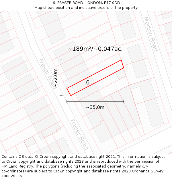 6, FRASER ROAD, LONDON, E17 9DD: Plot and title map