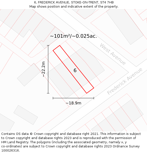 6, FREDERICK AVENUE, STOKE-ON-TRENT, ST4 7HB: Plot and title map