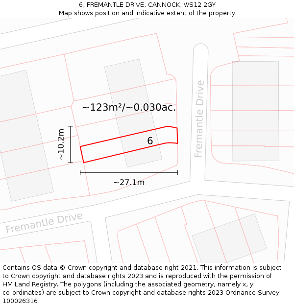 6, FREMANTLE DRIVE, CANNOCK, WS12 2GY: Plot and title map