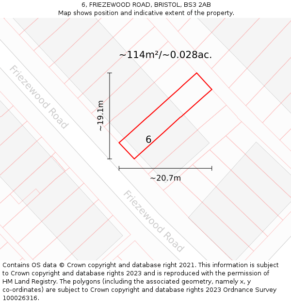6, FRIEZEWOOD ROAD, BRISTOL, BS3 2AB: Plot and title map