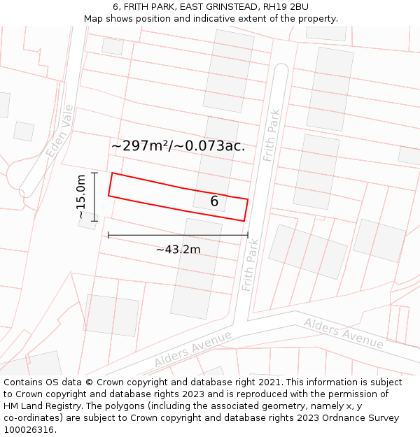 6, FRITH PARK, EAST GRINSTEAD, RH19 2BU: Plot and title map