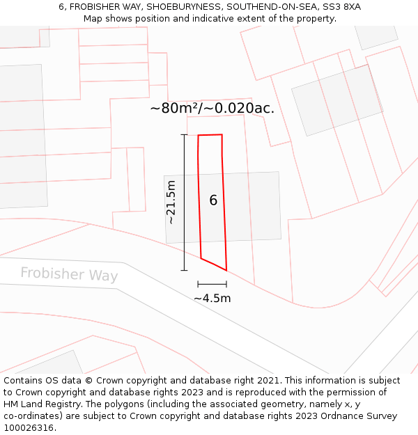 6, FROBISHER WAY, SHOEBURYNESS, SOUTHEND-ON-SEA, SS3 8XA: Plot and title map