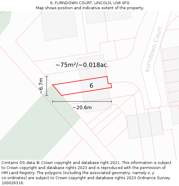 6, FURNDOWN COURT, LINCOLN, LN6 0FG: Plot and title map