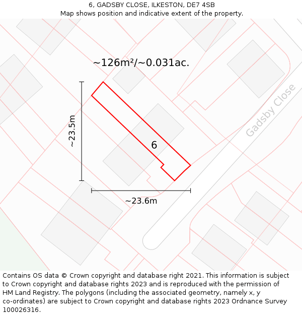 6, GADSBY CLOSE, ILKESTON, DE7 4SB: Plot and title map