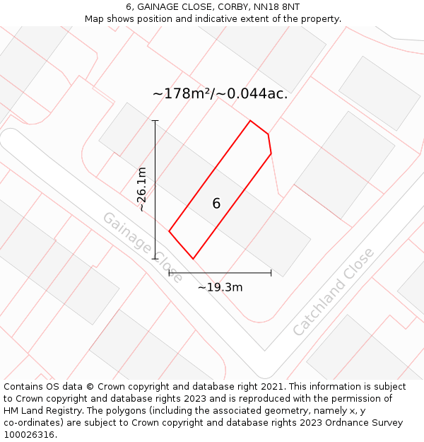 6, GAINAGE CLOSE, CORBY, NN18 8NT: Plot and title map