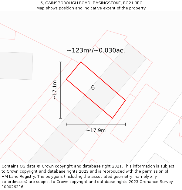 6, GAINSBOROUGH ROAD, BASINGSTOKE, RG21 3EG: Plot and title map