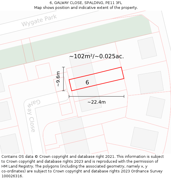 6, GALWAY CLOSE, SPALDING, PE11 3FL: Plot and title map