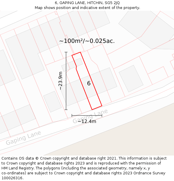 6, GAPING LANE, HITCHIN, SG5 2JQ: Plot and title map