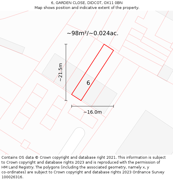 6, GARDEN CLOSE, DIDCOT, OX11 0BN: Plot and title map