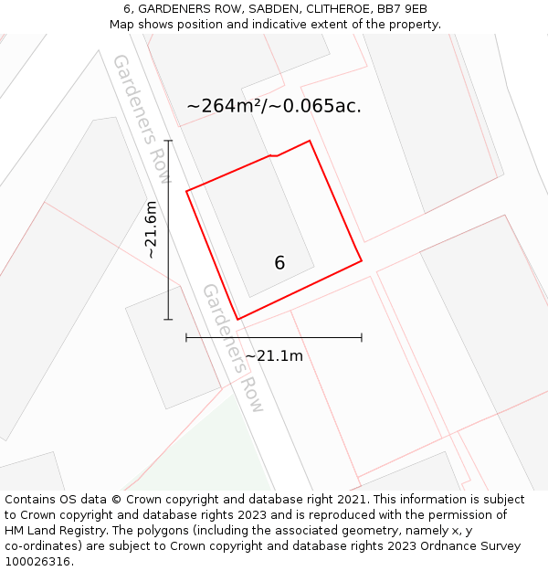 6, GARDENERS ROW, SABDEN, CLITHEROE, BB7 9EB: Plot and title map